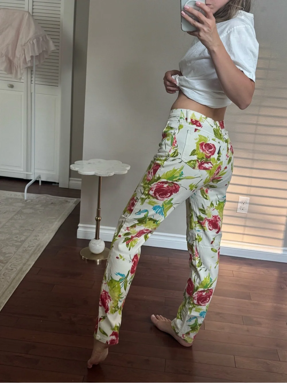 Rare Blumarine floral print straight leg denim jeans